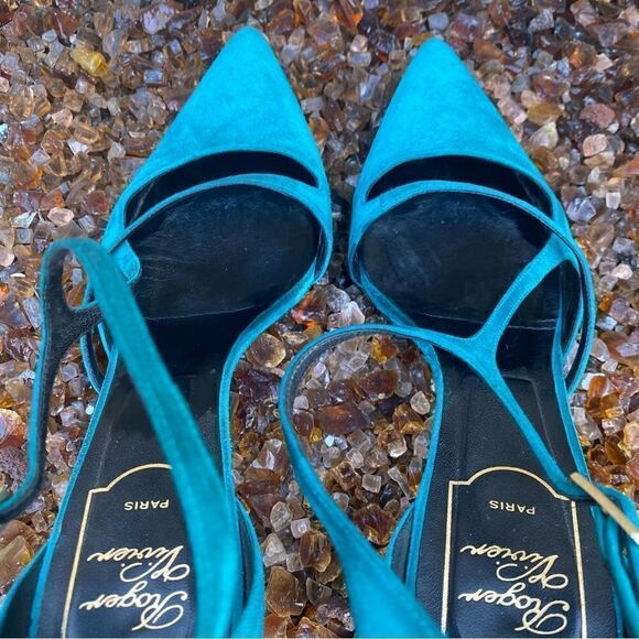 Roger Vivier Paris Teal Blue Suede Shoes/Sandals. Size 8.5. Made in Italy. EUC! - Picture 6 of 10